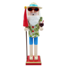 Traditional Wooden Nutcracker Collectible Santa Flower Shirt Straw Hat