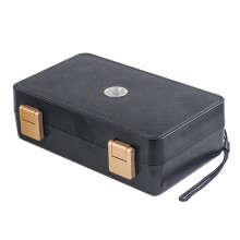 Cigar Humidor Leather Travel Case with Hygrometer, Cedar Wood Storage for 10 Cigars Black