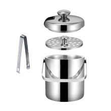 Ice Bucket with Lid Tongs Strainer Double Wall Stainless Steel 3.0L for Wine Champagne Parties