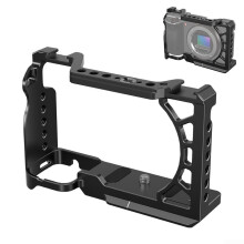Camera Cage for Sony A6500/A6400/A6300/A6000/ZVE10 Series, Aluminum Alloy Camera Cage with Dual Cold Shoe Mount for Microphone and Light