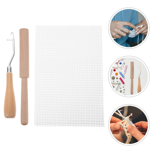 1Ensemble Outils Tapis Bois Polyester Crochet Pour DIY Tapis 2