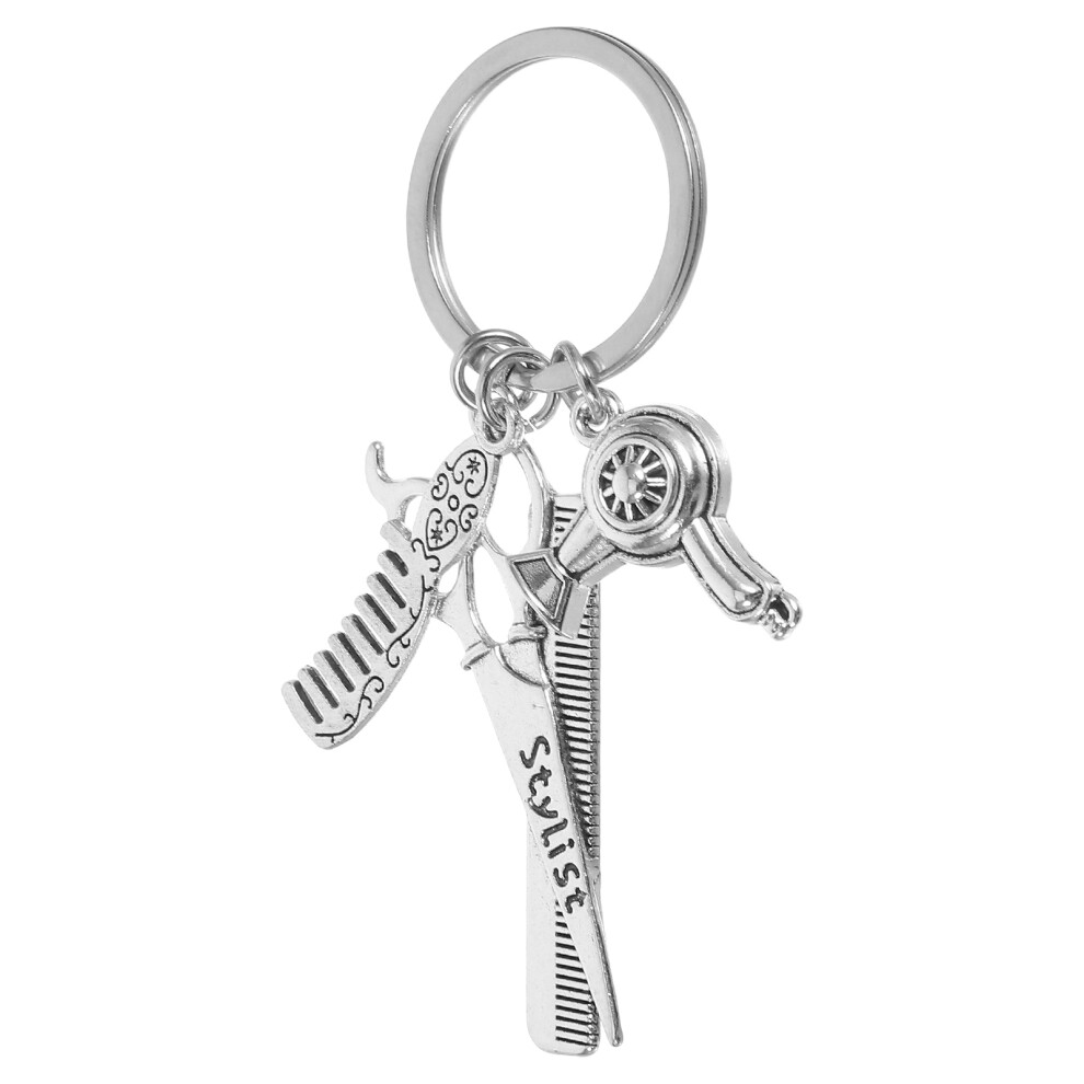 Inoomp Unisex 3Pcs Hairdresser Keychains With Hair Dryer Scissor Comb Charm