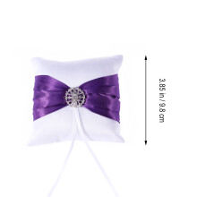 2Pcs 10X10Cm Wedding Ring Pillow Cushion With Crystal Ribbon (Purple)