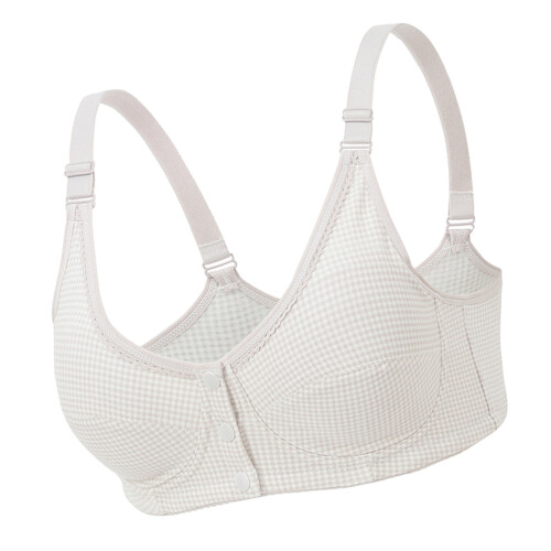 2Pcs Grey Plaid Button Nursing Bra Seamless Lace Breathable 95B 1
