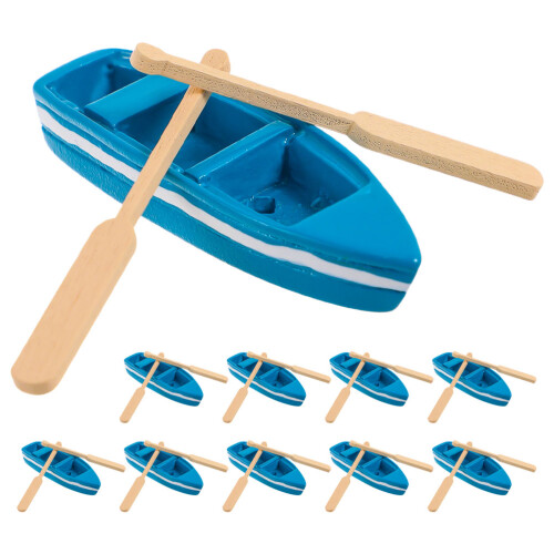 10 Set Mini Barca Pesca Con Remi In Muschio Per Micro Paesaggio