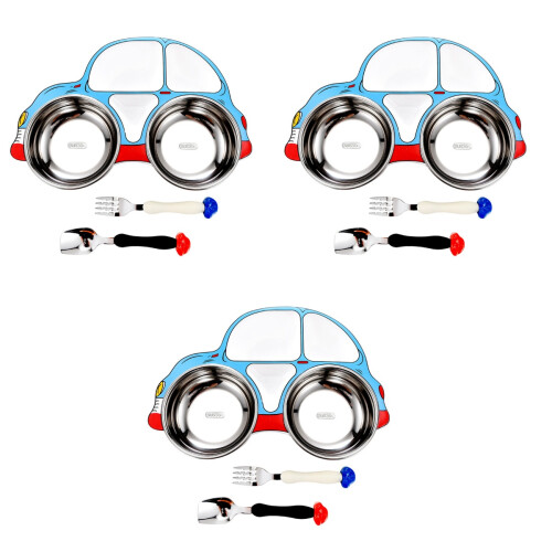 3 Sets Cartoon Car Shaped Food Container With Fork Spoon 2