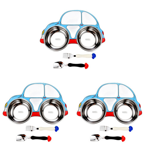 3 Sets Cartoon Car Shaped Food Container With Fork Spoon 1