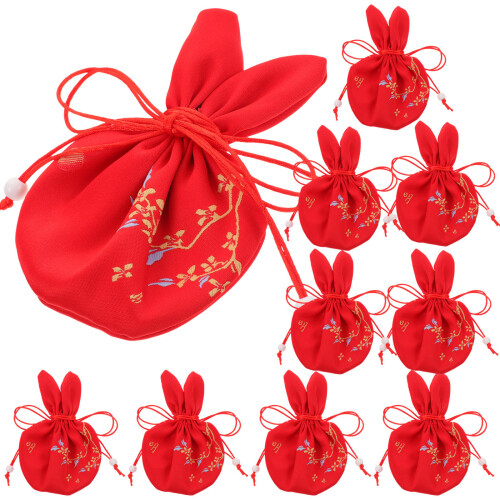 20 Pcs Rabbit Sachet Hanfu Red Colored Silk Cloth 1