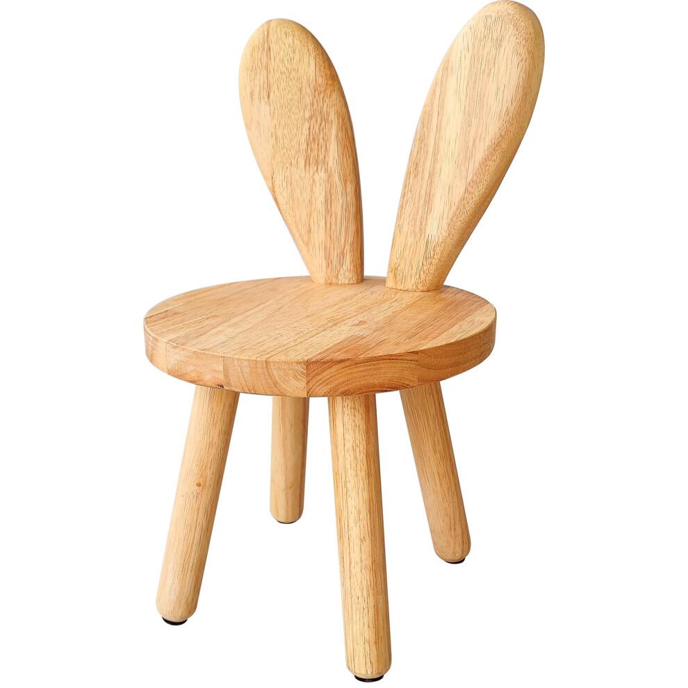 Round Wooden Kids Chair with Rabbit Ears Backrest for Eating, Reading, Playing (Wood Color)-image-OPC-PP68JB7-NEW