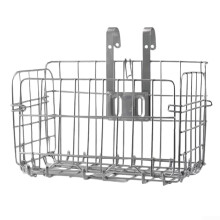 Folding Bike Basket with Hook, Front and Rear Mount Compatible, Iron Material for Sturdy and Spacious Storage on For Mountain Bikes (Thin Silver)