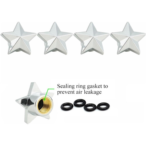 Tire Stem Valve Caps 4Pack Universal PentagramShaped Black Dust Covers For Wheels 1