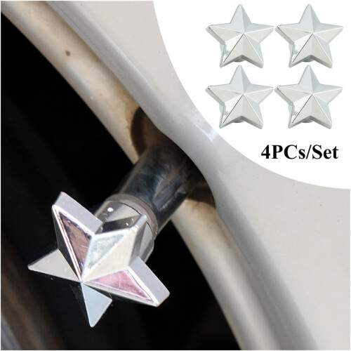 Tire Stem Valve Caps 4Pack Universal PentagramShaped Black Dust Covers For Wheels 2