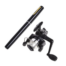 Pocket Telescopic Fishing Rod Set With Reel For Winter Ice Fishing Lightweight Pen Style Black