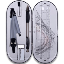 Math compass set made of plastic, 8piece geometry set, mechanical pencil with spare leads, 2 triangles, protractor, eraser, drawing compass
