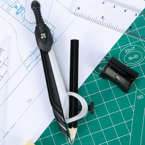 Professional Maths Compass 7pcs/Set Math Learning Tool Includes Pencil, Ruler, Protractor, Eraser, Drawing Compass 1