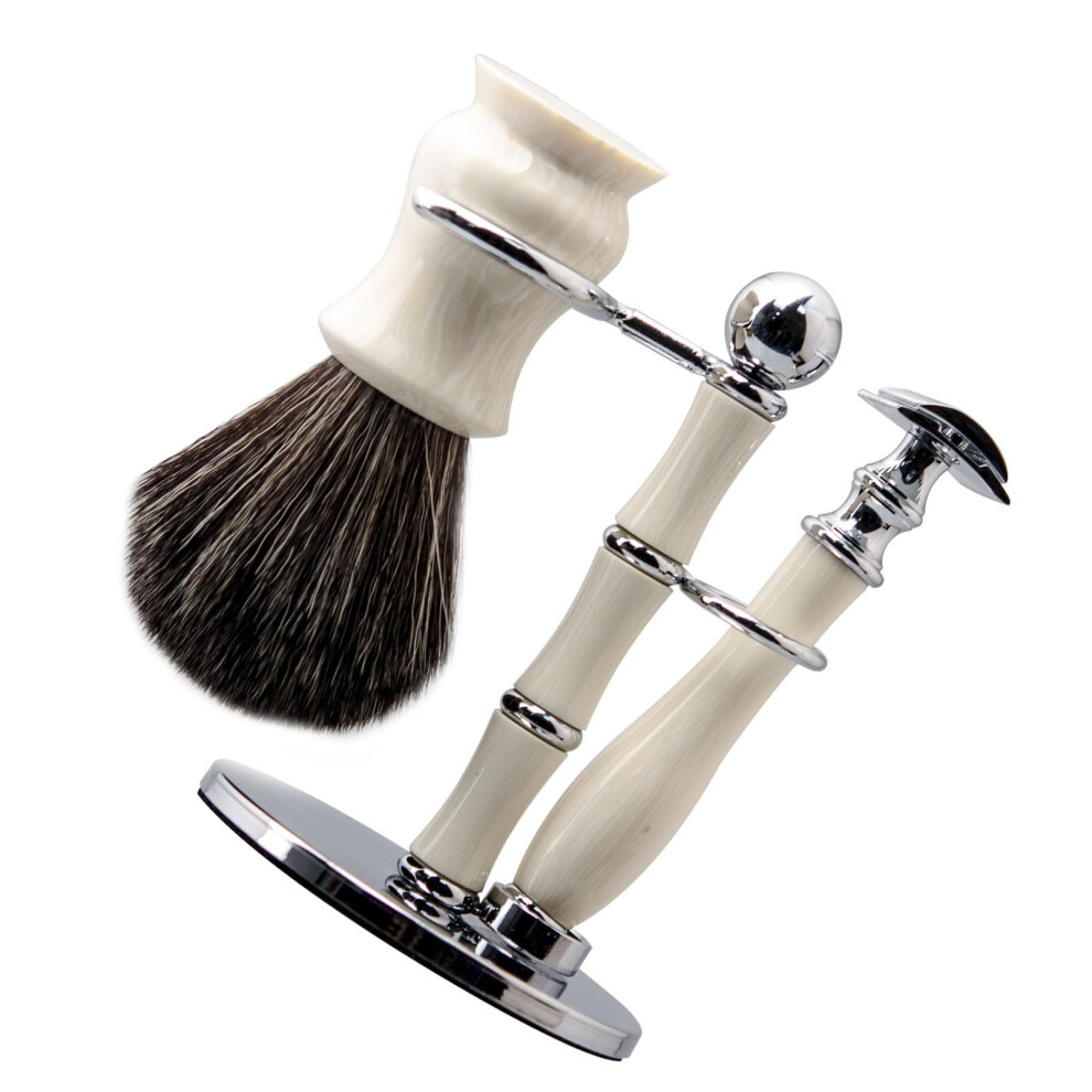 Razor holder, stainless steel, shaving brush holder with nonslip base, creative bamboo design, safety razor set