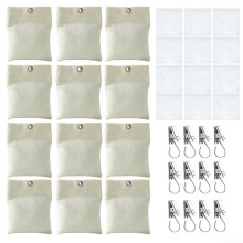 Outdoor curtain weight system, 12 pieces of 425g sandbags with clips for effective stabilization in windy conditions.