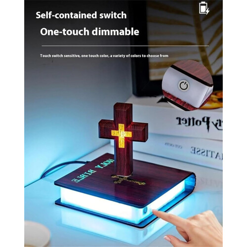 Magnetic Levitation Cross Table Lamp with Luminous Base LED Light 2