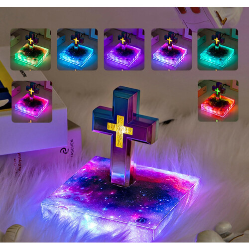 Magnetic Levitation Cross Table Lamp with Luminous Base LED Light 1