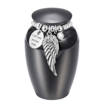 Pet Memorial Ash Container Rustproof Bead Wing Decoration Leakproof Lid For Dog And Cat Ashes Raised Urn Black