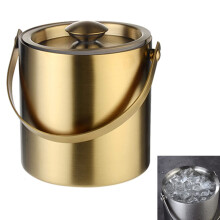 Ice Bucket with Lid and Tongs, Double Wall Insulated Stainless Steel, 3L Champagne Gold for Parties