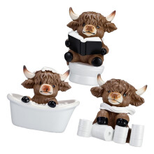 3pcs Bathroom High Land Cow Resin Miniature Sculpture Set for