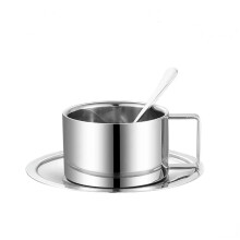Stainless Steel Coffee Cup Set Double Walled Heat Resistant Mug with Saucer and Spoon Gift