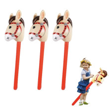 Inflatable Stick Horse 3Piece Set, Red, Children's Inflatable Pony Stick Balloons For Christmas And HorseThemed Party
