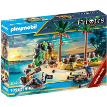 Playmobil 70962 Pirates Promo Pack Pirate Treasure Island with Rowboat, skeleton and firing cannon, toy playset suitable for ages 4+