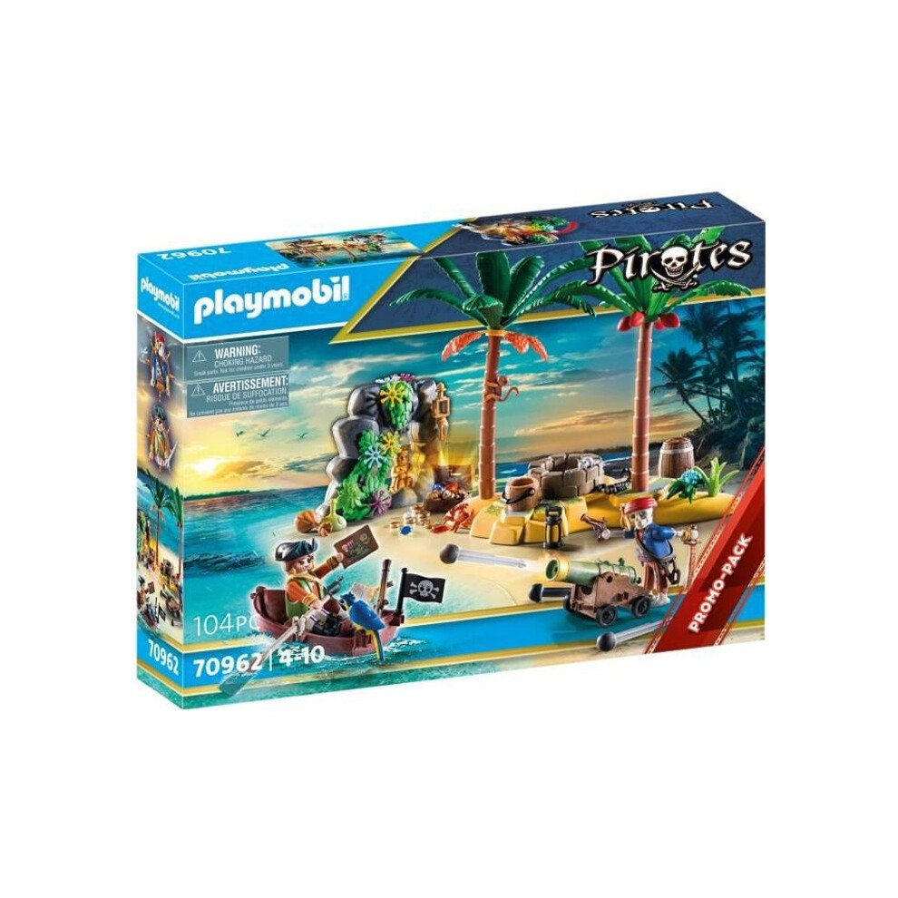 Playmobil 70962 Pirates Promo Pack Pirate Treasure Island With Rowboat, Skeleton And Firing Cannon, Toy Playset Suitable For Ages 4+