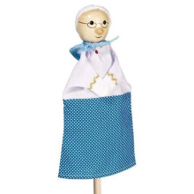 Wooden and fabric puppet for children - Grandmother - Blue - From 3 years old