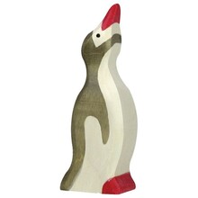 Figurinha - HOLZTIGER - Pinguim pequeno de cabeça erguida - Branco, cinza e vermelho - Para crianças a partir de 3 anos