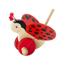 Työntölelu - GOKI - Sateenkaarikuvioinen leppäkerttu - Koko 18 cm - Puu - Alkaen 12 kuukautta