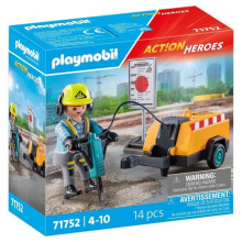 PLAYMOBIL 71752 Construction Worker with Jackhammer and Signaling, Action Heroes, Construction, 14 pieces, From 4 years old