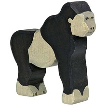 HOLZTIGER Puufiguuri Gorilla - Musta ja beige - Lapsille alkaen 3-vuotiaista