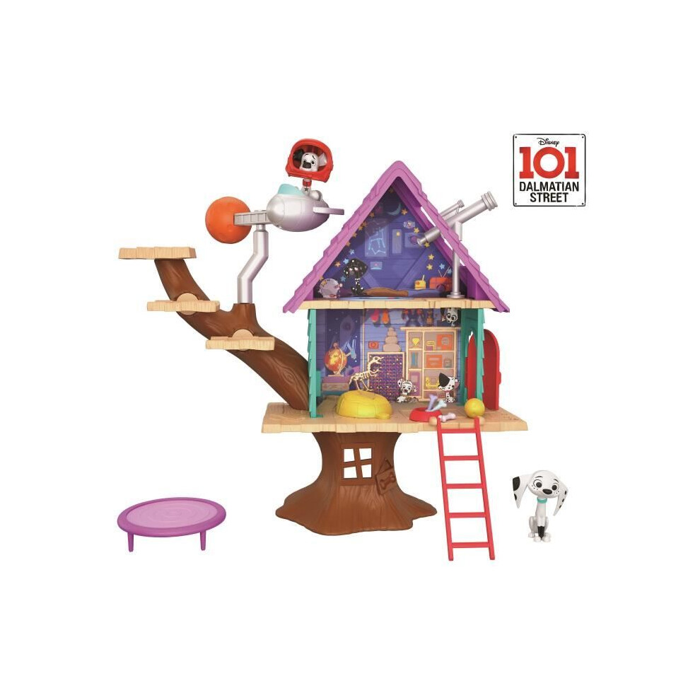 Mattel Disney 101 Dalmatian Street, Dylan Tree House Playset (16.6-In X 14-In) With 2 Dog Figures (3-In) And 10 Accessories