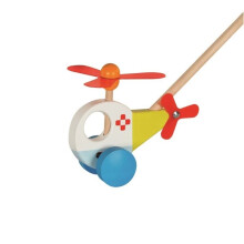 Duwspeelgoed - Goki - Houten Helicopter - Blauw - Voor baby - Vanaf 12 maanden