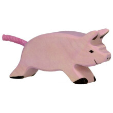 Figurinha de madeira HOLZTIGER - Porquinho andando - Rosa e preto - Para crianças a partir de 24 meses