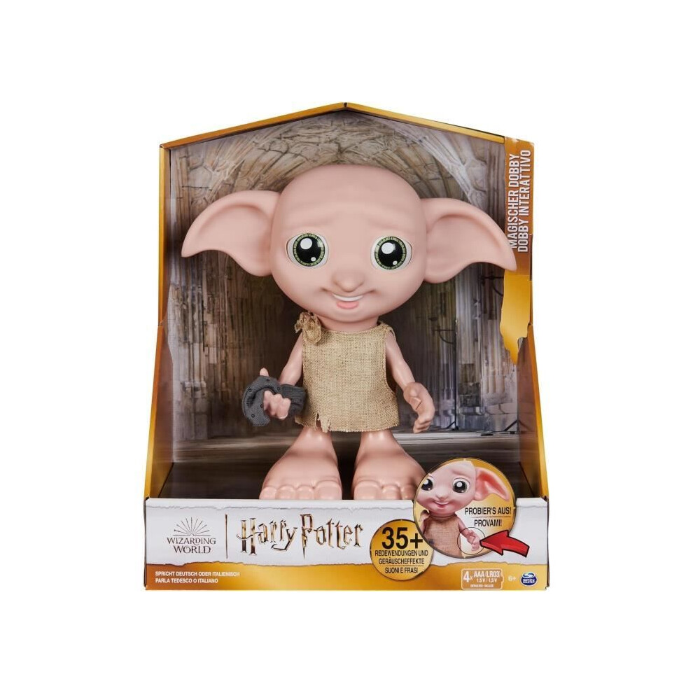New Spin Master 6069165 Harry Potter, Interactive Magical Dobby Elf Doll With Sock, Over 30 Sounds And Phrases, 21.6Cm, Kids' Toys For Ages 6 And Up, Black