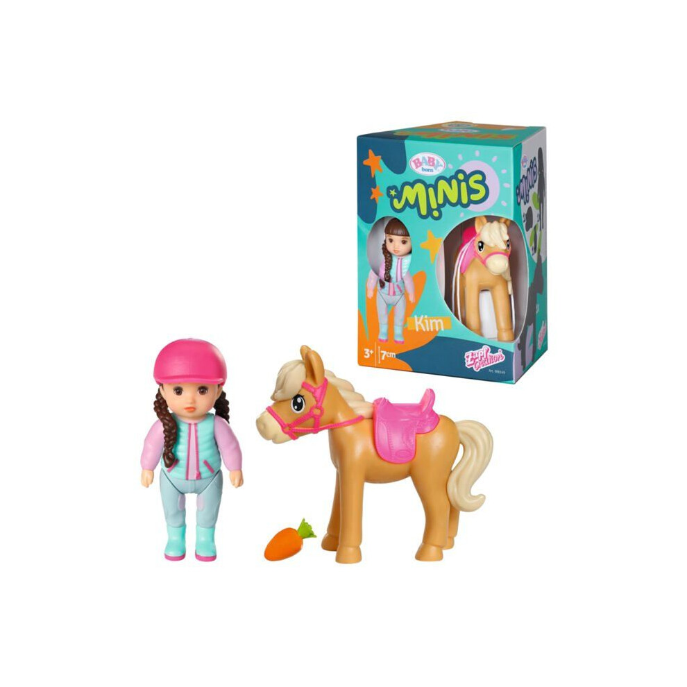 Baby Born Doll - Mini Sister Kim - 7 Cm - Movable Head And Limbs - Horse And Accessories Included