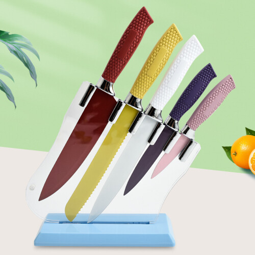 6Pc Knife Set With Acrylic Block, Multi-coloured