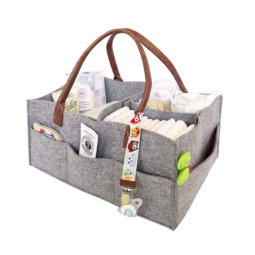 Baby Diaper Caddy Foldable Felt Storage Bag For Car Travel, Wipes  Toys Tote, Grey