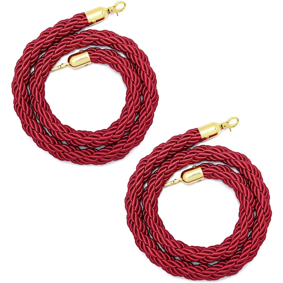 Stanchion Twisted Rope Hemp Braided Barrier Ropes With Hooks 6.5 Feet 200 Cm 2 Pack For Hotels Theaters 9412369021717