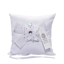 Wedding Ring Cushion 20x20cm Lace Floral Rhinestone Pearl Satin Ribbon Bowknot White