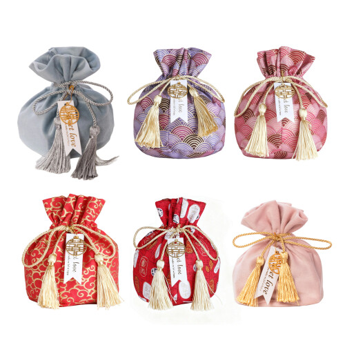 Pochettes à cordon de serrage veloutées-Motif nuage rose 1