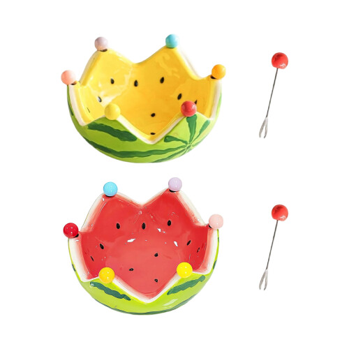 Ceramic Watermelon Serving Bowl Gift Set 6 Stainless Steel-Red 1