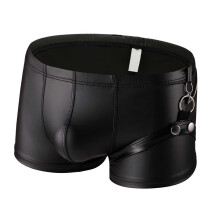 Leather Latex Wetlook Underwear Briefs Clubwear Sexy Boxer Shorts Black XXL