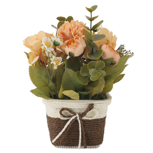 Rosa arancione artificiale in vaso 10,5  10,5  8 cm 2