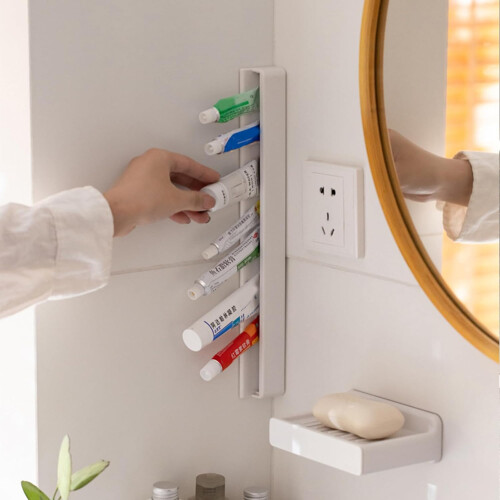 Toothpaste Holder Modern Wall Mounted Easy Install Space Saving Bathroom Organizer For Smooth Surfaces 2