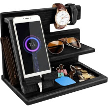 Gifts for Men Bedside Organiser Wood Phone Docking Station